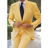 new yellow prom men suits slim fit peaked lapel wedding groom tuxedos latest design fashion 2 piece jacket with pants 2022