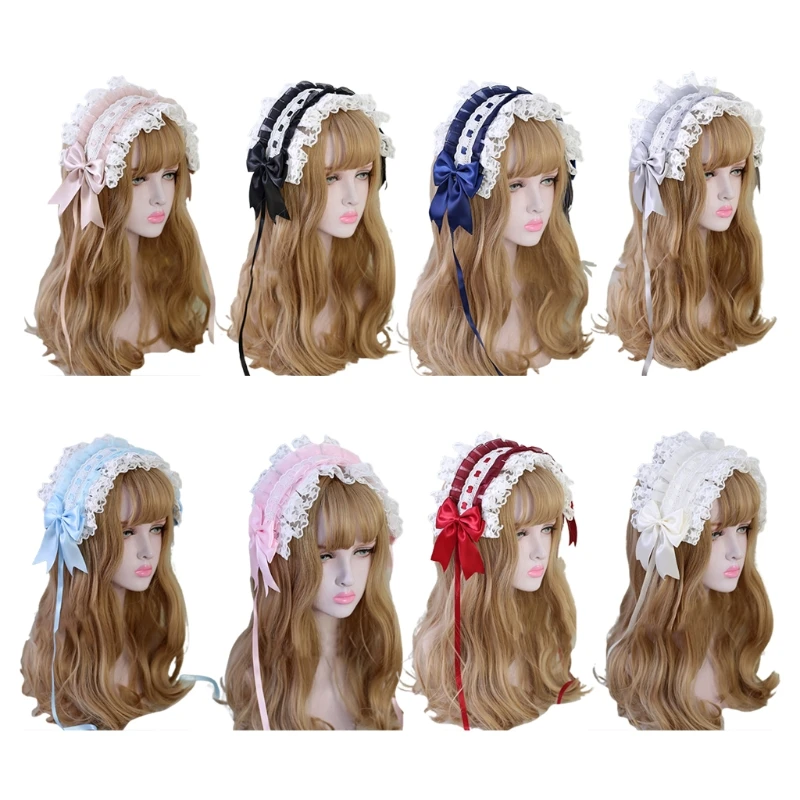 

Star Lace Headband Lolita Maid Ruffled Headdress Ornaments Ribbon Bowknot Hairpin Vintage Cosplay Party Hair Accessories