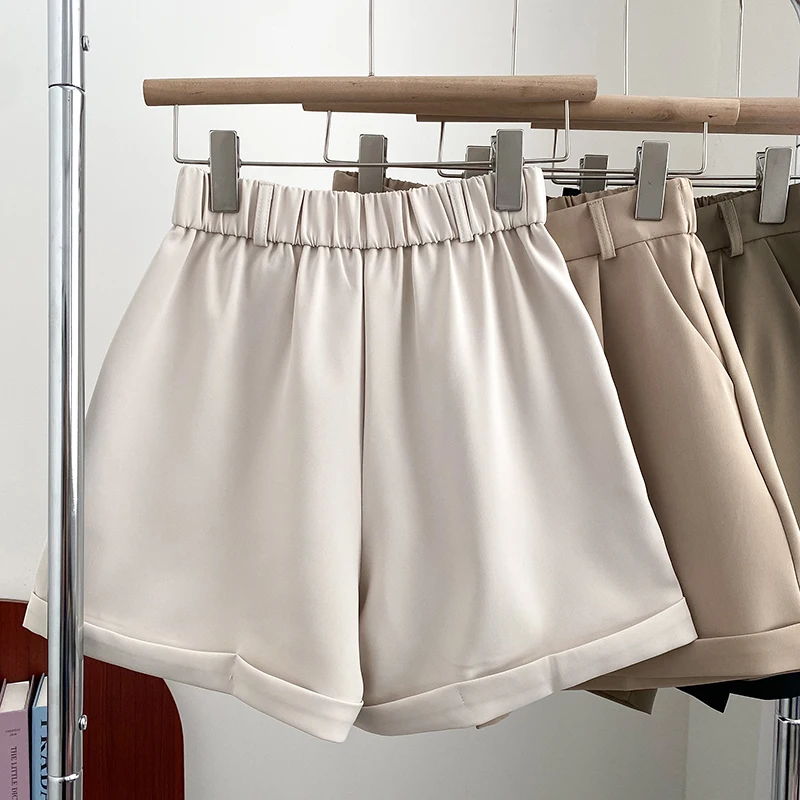 2023 Summer New Fashion All-Matching Elastic High Waist Slimming Suit Shorts Wide Leg Casual Pants Straight-Leg Pants for Women