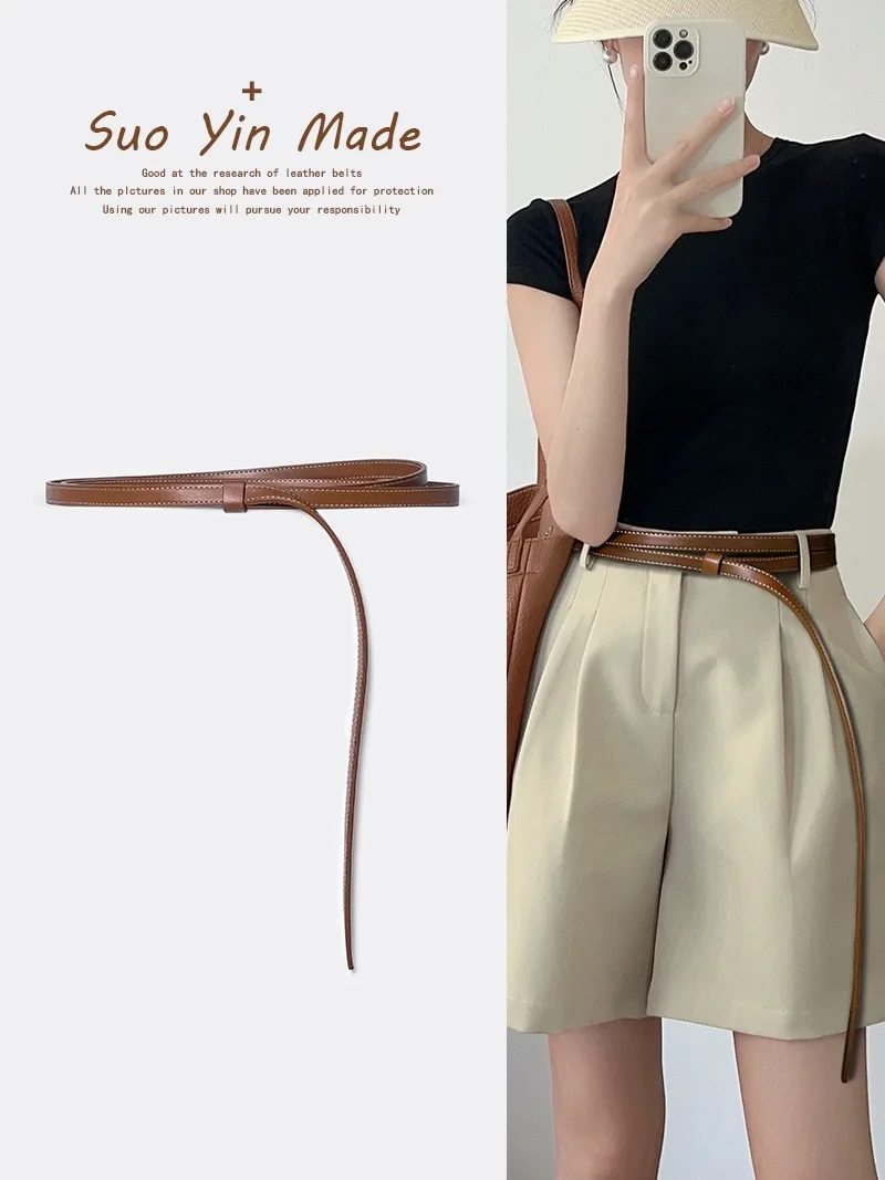 Тонкий женский ремень из натуральной кожи женские маленькие ремни с двойной