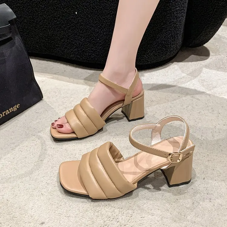 2024 Сандалии с пряжкой и ремешком открытым носком черные туфли для женщин большие