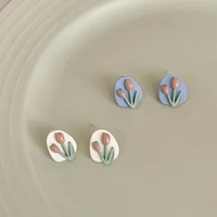cute colorful flower geometric stud earrings for women fashion new ear clips without pierced earrings jewelry