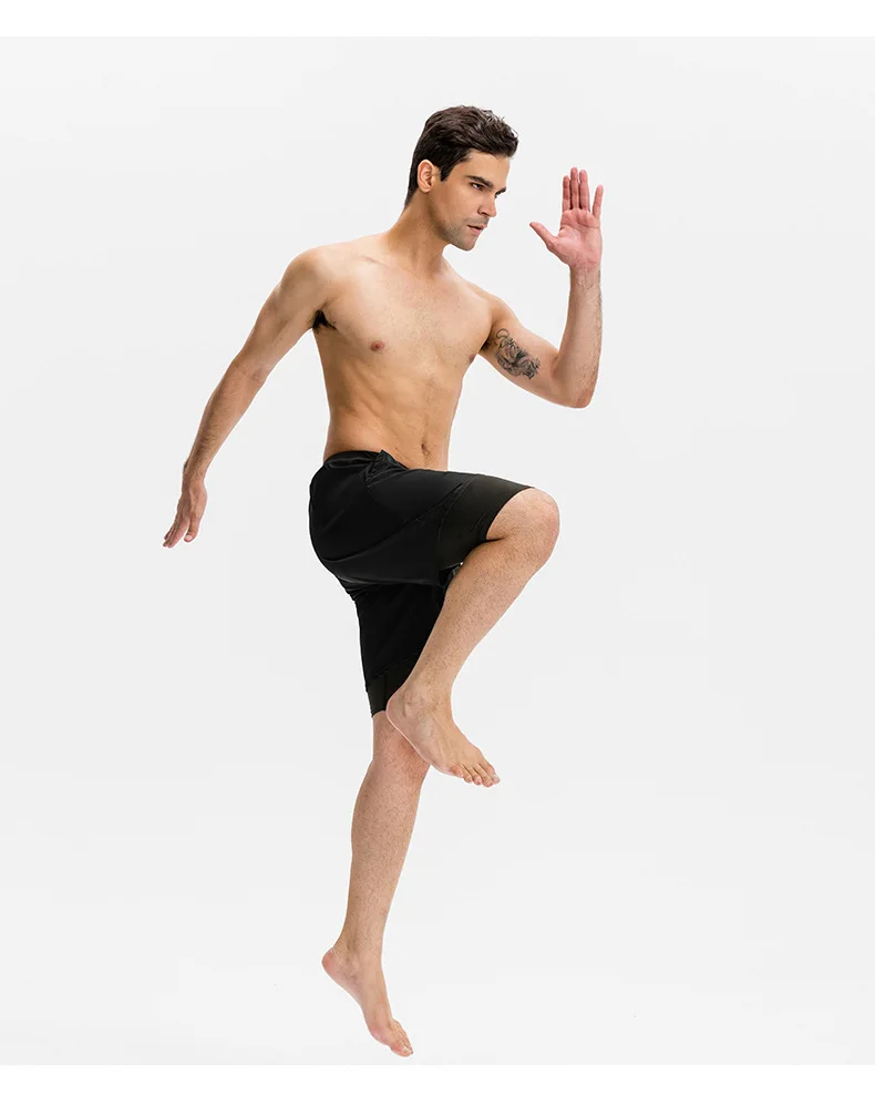 Men Elastic Shorts Quick-drying Bounce Basketball Running Double False Two Fitness Pants Pocket Running Absorption Perspiration