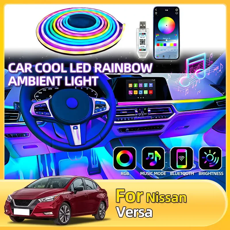 Фото 64-цветная полоса окружающего освещения салона автомобиля RGB для Nissan Versa Sentra Altima Bluebird Sunny Maxima Pathfinder Kicks Quest Murano №1