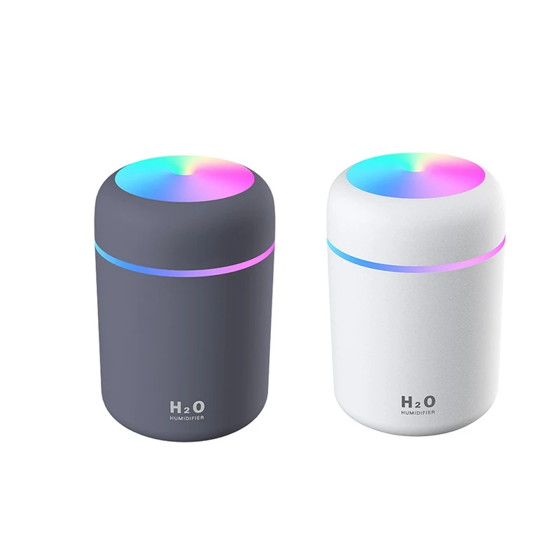 

2 Pcs 300ML USB Air Humidifier Aroma Essential Oil Diffuser With Romantic Lamp Mist Maker Humidifiers, White & Gray