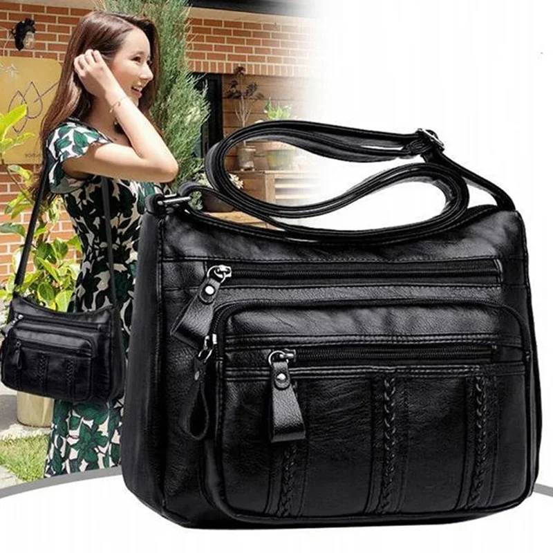 

Повседневная женская сумка из мягкой искусственной кожи, наплечная сумка с несколькими карманами, однотонная дамская сумочка через плечо
