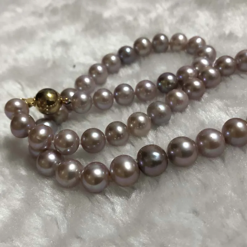 ELEISPLJEWELRY 9MM Round Natural Purple Pearls Necklace  #23000123