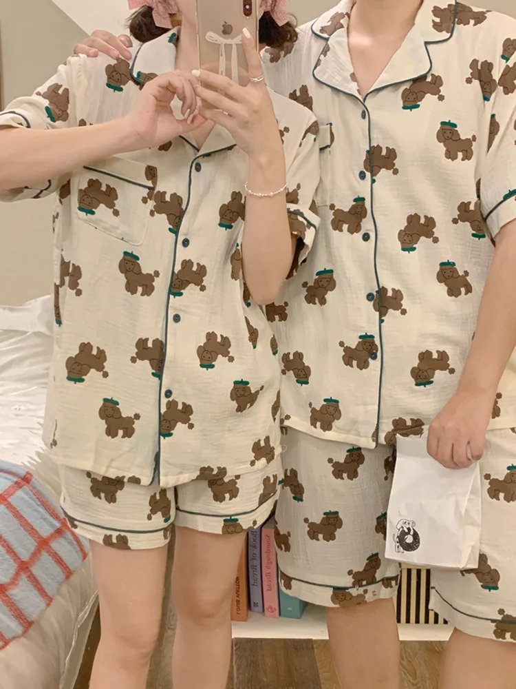 Новый летний пижамный комплект для влюбленных с милым мультяшным принтом овцы