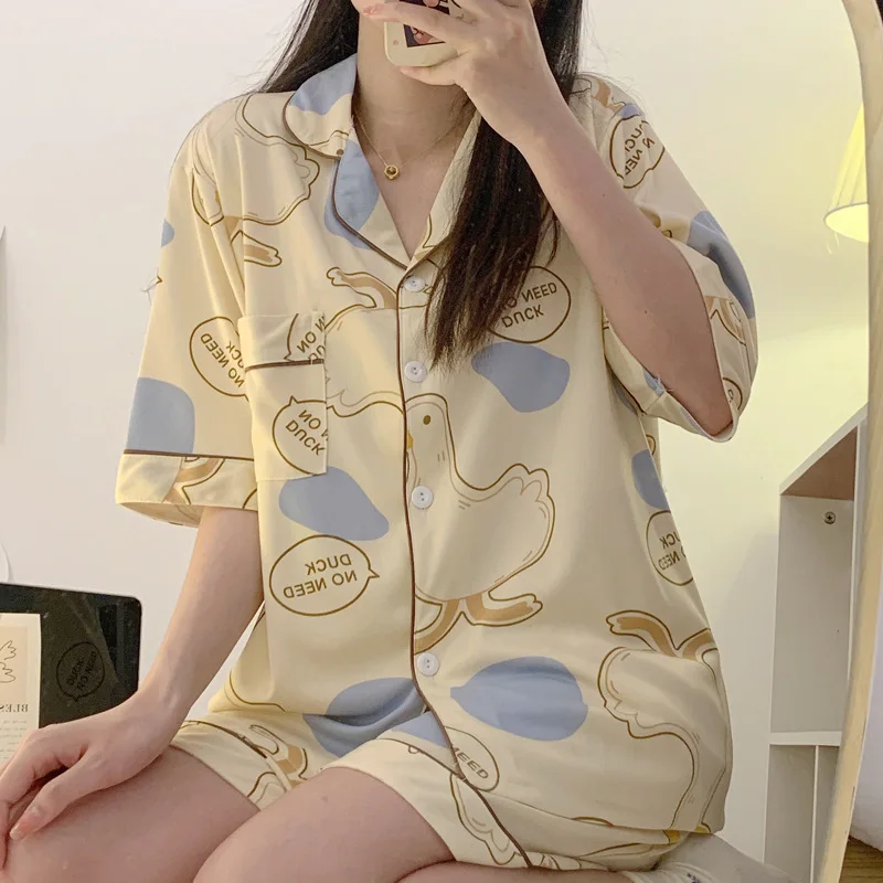

Yasuk Spring Summer Fashion Women's Casual Lovely Sleepwear Kawai Pajamas With Shorts Pants Soft Polka Dot Duck