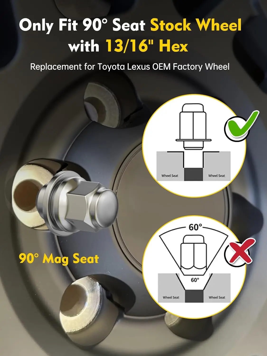 24 шт. M12x1 5 гайки с проушинами набор шестигранных 13/16 дюймов (21 мм) хромированные OEM