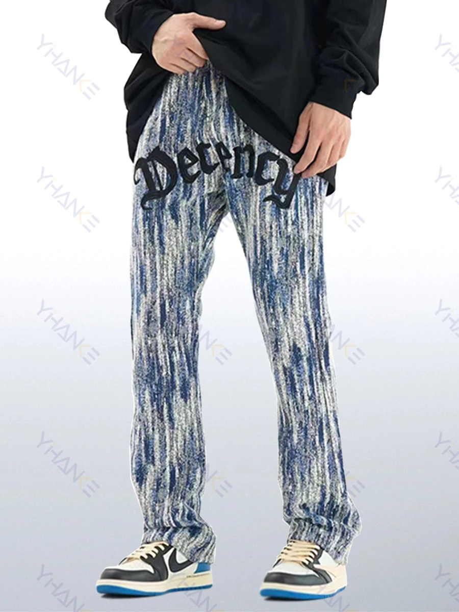 American High Street Letters Embroidered Casual Hip-hop Jeans Men INS Trendy Designer Retro Straight Pants Street Clothing MEN