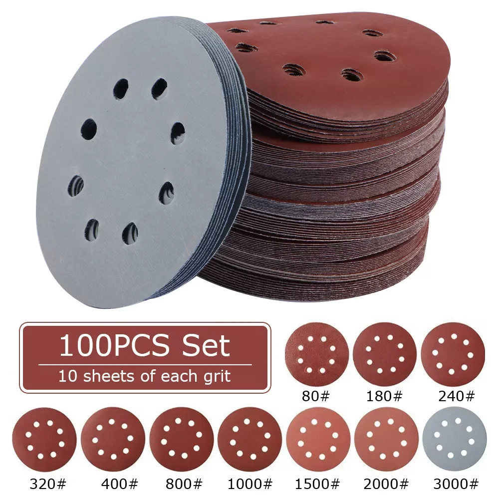 

Pcs Sandpaper Round Shape 125mm Sanding Discs Hook Loop Sanding Paper Buffing Sheet Sandpaper 8 Hole Polishing Pad