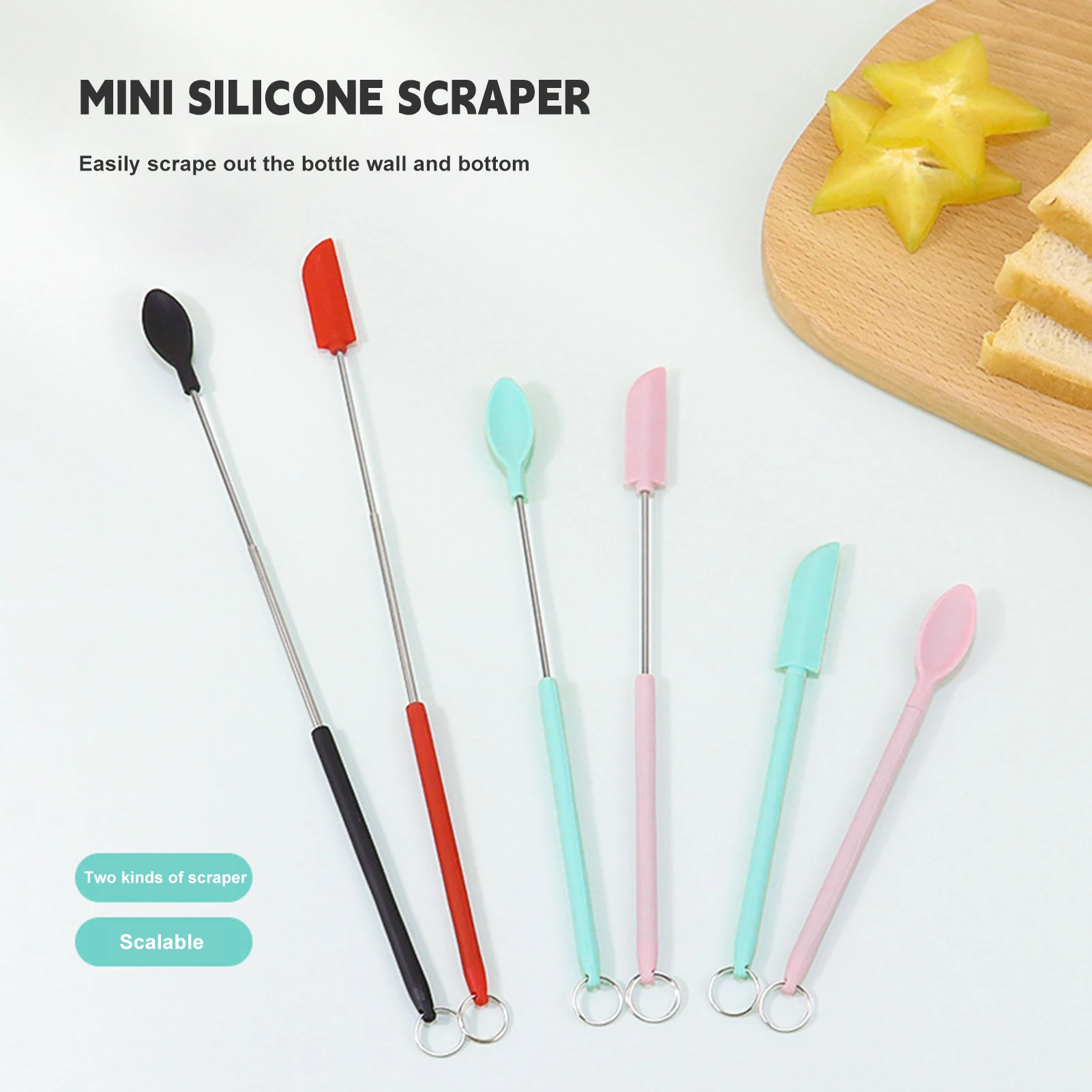 2pc Silicone Mini Spatulas Extendable Slicker-Spoon Creative Reusable Jam Scraper Cake Cream Spatula BPA Free Baking Accessories