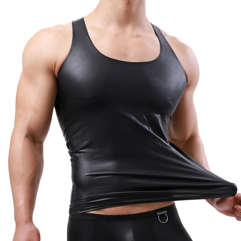 

Мужская майка из ПУ кожи, без рукавов, для занятий фитнесом