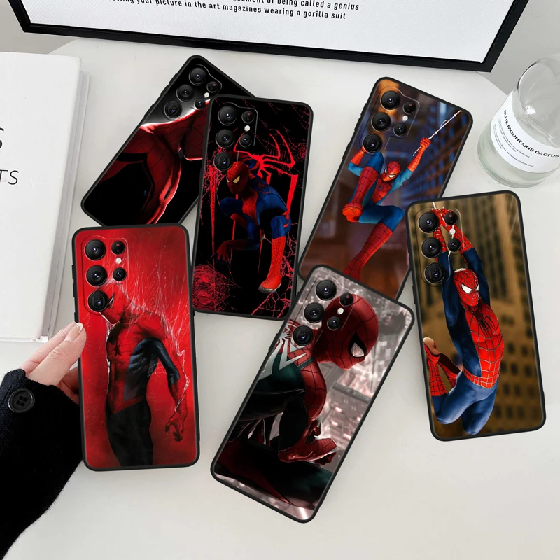 

Marvel hero SpiderMan Black Phone Case For Samsung Galaxy S23 S22 S21 S20 FE Ultra Pro Lite S10 S10E S9 Plus 5G