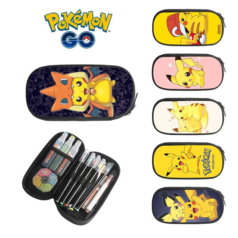 

Pokemon Pikachu Pencil Case Large-capacity Student Stationery Box Cartoon Animation Package Ladies Makeup Bag Game Card Package