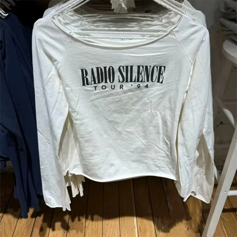 Женская Белая Рубашка С Буквенным Принтом Повседневный Топ Длинным Рукавом