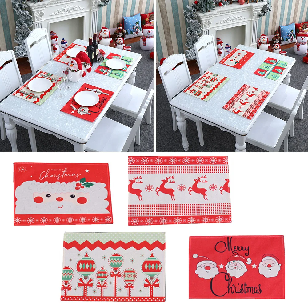 

1pcs Christmas Placemats New Red And White Placemats Reversible Heat-Resistant Santa Claus Place Mat For Xmas Home Decoration