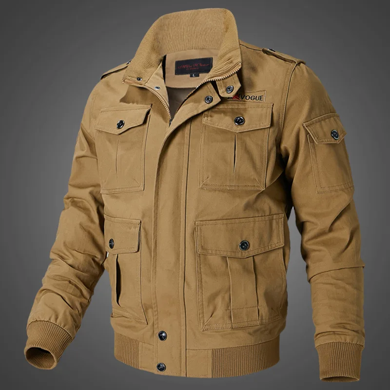 

Men Outdoor Casual Windbreaker Jackets Spring Autumn Bomber Jacket Embroidery Male Slim Military Stand Collar Tooling Coat