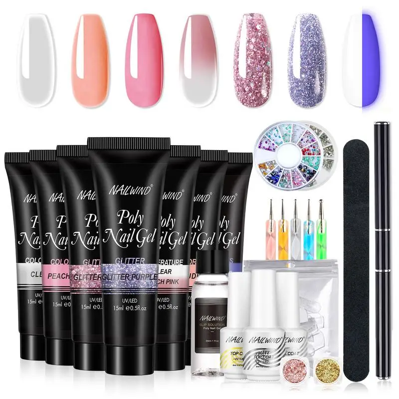 

Gel Extension Nail Kit Poly Nail Kits Starter Kit Clear Pink White Nude Glitter Poly Nail Kit Quick Extension Building Gel
