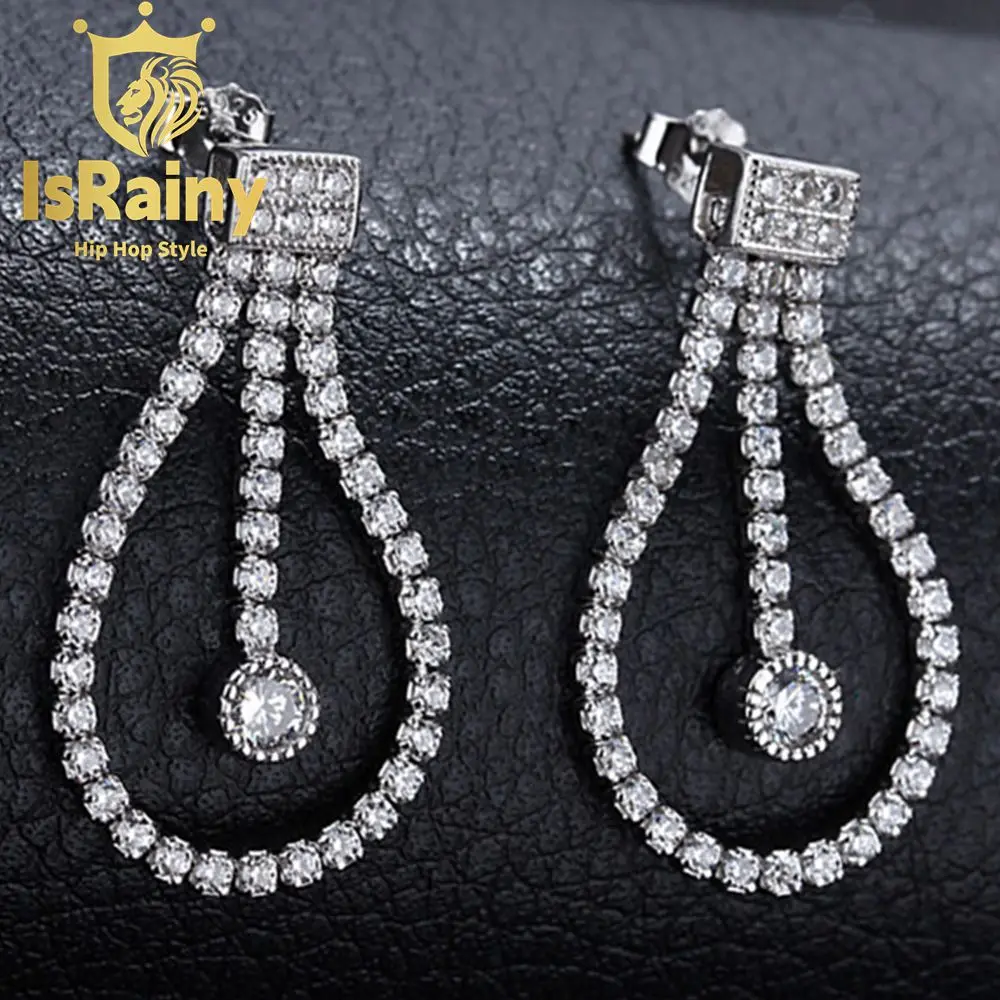 

IsRainy Hip Hop Rock 100% 925 Sterling Silver Round Cut Sona Diamonds Zircons Drop Dangle Earrings Fine Jewelry Wholesale