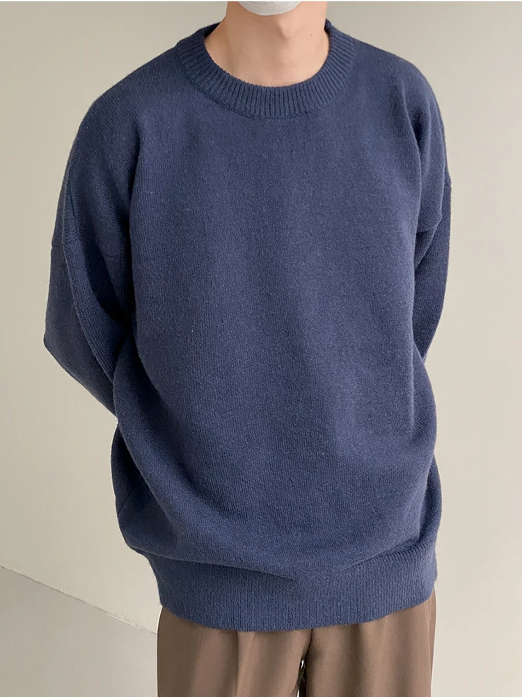 

ZCSMLL loose solid color round neck men sweater bottomed long sleeve autumn winter casual male pullover temperament L53