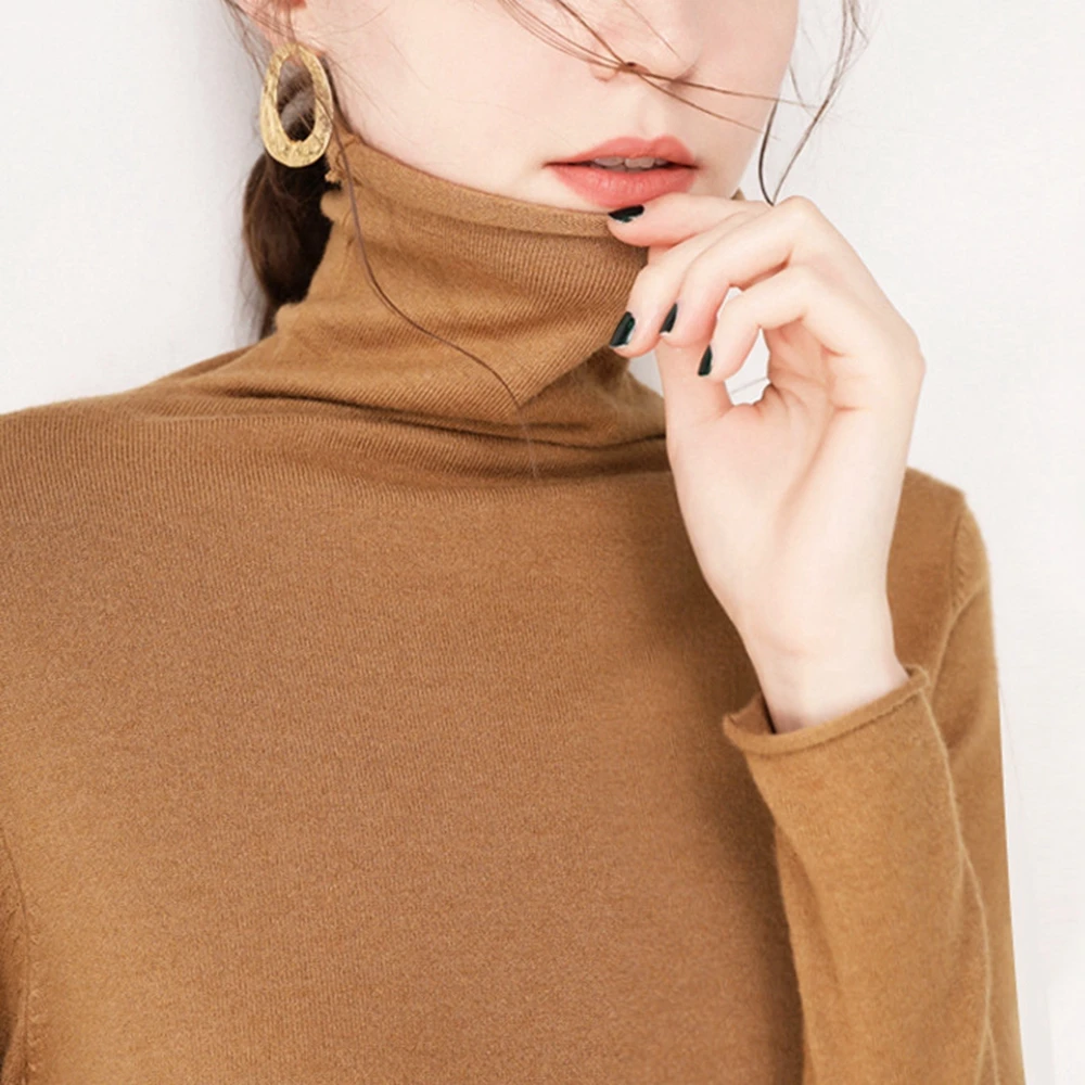 

Winter Fashion Women Basic Turtle Neck Woollen Sweater Femme Casual Long Sleeve High Neck Ribbed Knit Top Lady Basic Sweaters