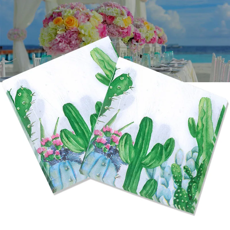 

10PCS Cactus Printed Decoupage Napkins Craft Paper Wipes For Parties Wedding Birthday Disposable Tissue Napkin Table Decoration