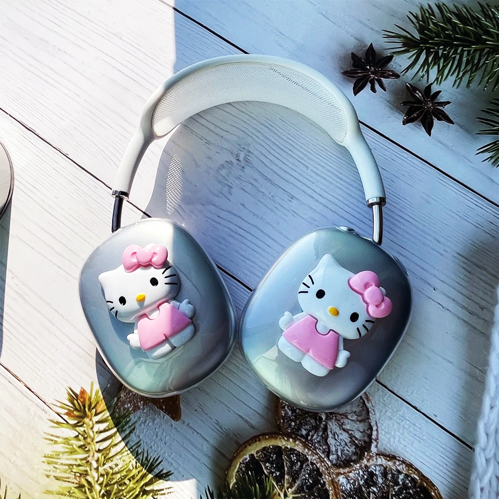 Прозрачный чехол для наушников Apple Airpods Max защитный 3D Hello Kitty мультяшная гарнитура