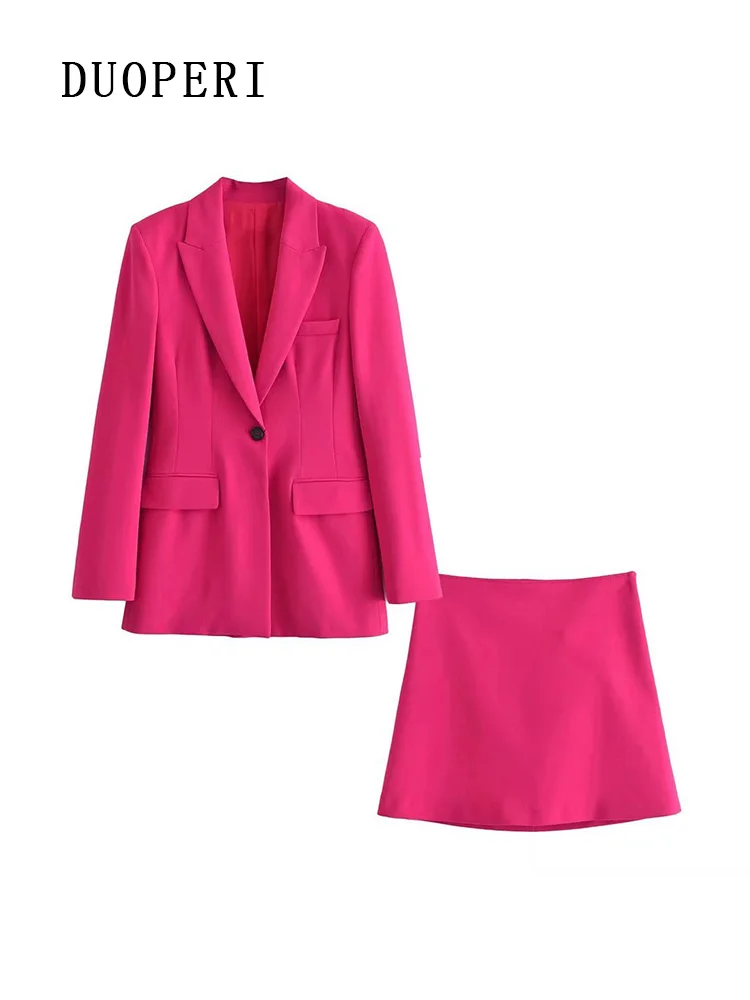 

Комплект из двух предметов DUOPERI для женщин, элегантный однотонный Блейзер на одной пуговице, модная мини-юбка, шикарный женский комплект из ...