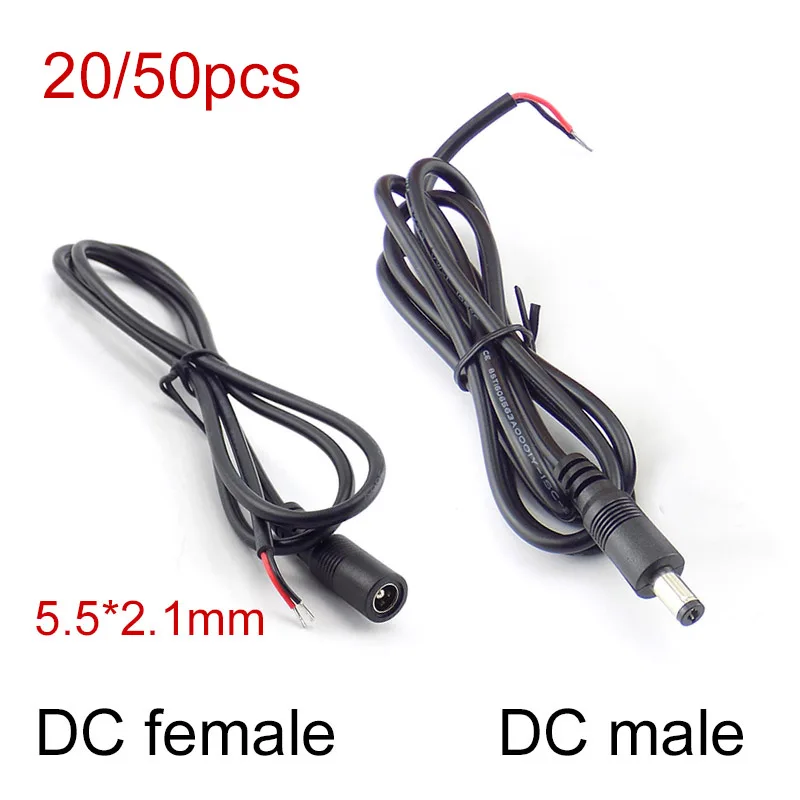 

20/50pcs 0.25M/1M 5.5*2.1mm DC Male Female Connector Wire Power Supply Cord Cable 12V CCTV LED Strip Light Adapter