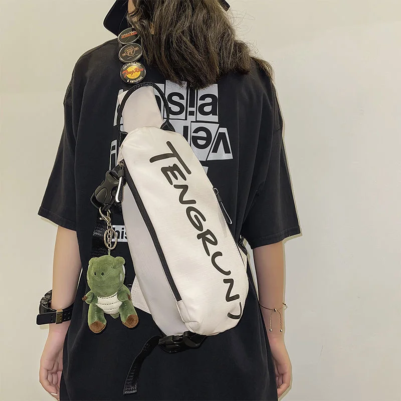 Women And Men's Chest Bag Student's Waist Bag Women's Messenger Bag Men Nylon Shoulder Bags Multiple Pockets Text Pattern Pack