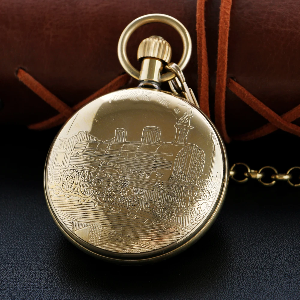 Retro London Train Carving Mechanical Pocket Watch High Quality Unisex Necklace Timing Pendant for Men and Women Gift Pjx009