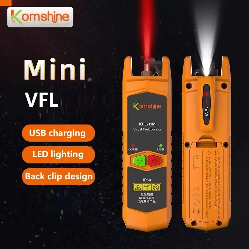 

Komshine KFL-11 VLF FTTH Laser 30MW/10MW/20MW Visual Fault Locator, Fiber Optic Cable Tester 1-25km SC/ST/FC Rechargeable