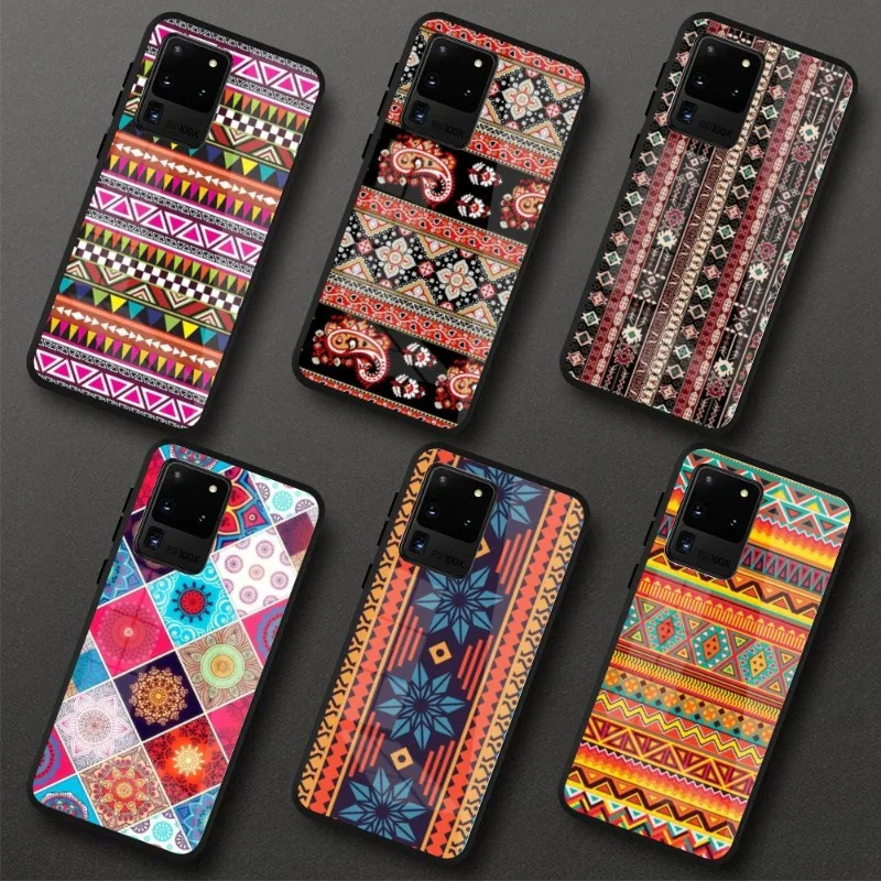 

Bohemia Design Style Phone Case for Samung S23 S22 S21 Pro Ultra A13 A33 A53 NOTE 20 PC Glass Cover Funda Shell
