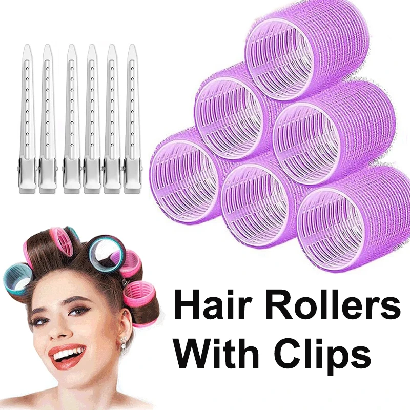 

12/13pcs Magic Self Grip Hair Rollers with Clips Hair Curlers Heatless Jumbo Hair Bangs Volume Hook & Loop Styling Tools
