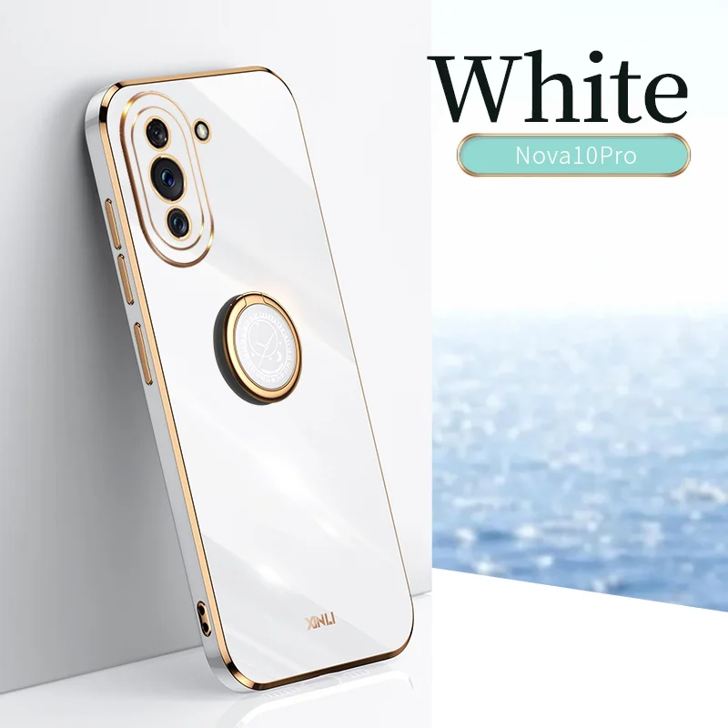 Luxury Plating Square Ring Holder Silicone Phone Case On For Huawei Nova 10 Pro Phone Case Stand Back Cover
