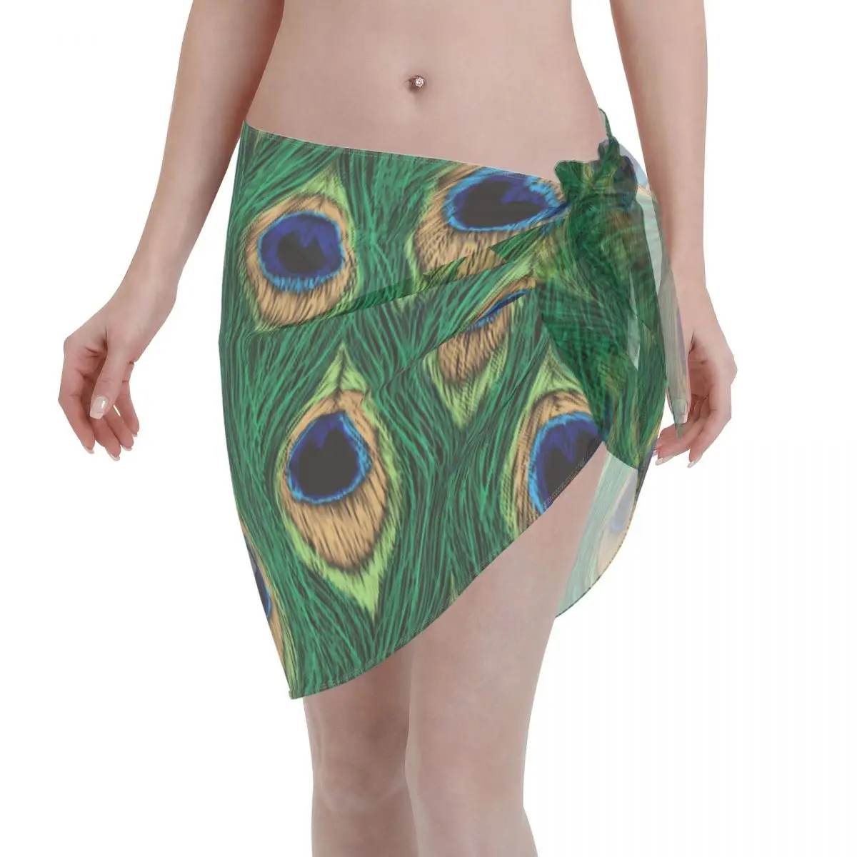 

Sexy Women Chiffon Swimwear Pareo Scarf Green Peacock Feathers Cover Up Wrap Kaftan Sarong Skirts Casual Beachwear Bikini