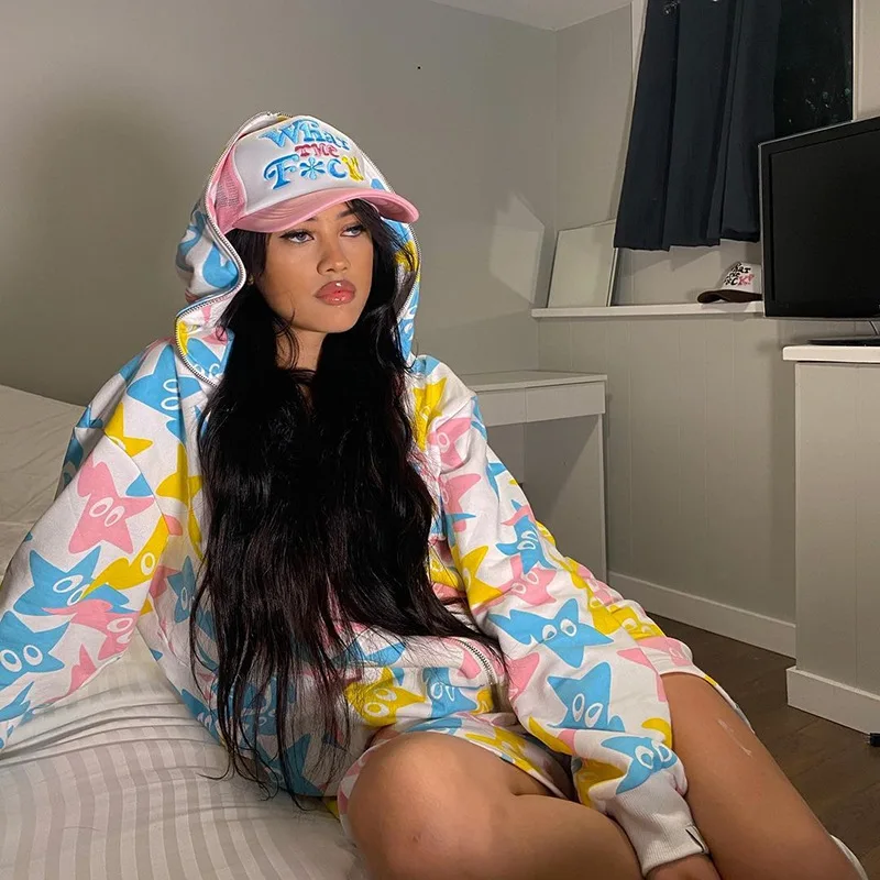 

Женская куртка на молнии в готическом стиле, толстовка с капюшоном в стиле хип-хоп, худи в стиле оверсайз Y2K, осенняя уличная одежда, белая то...