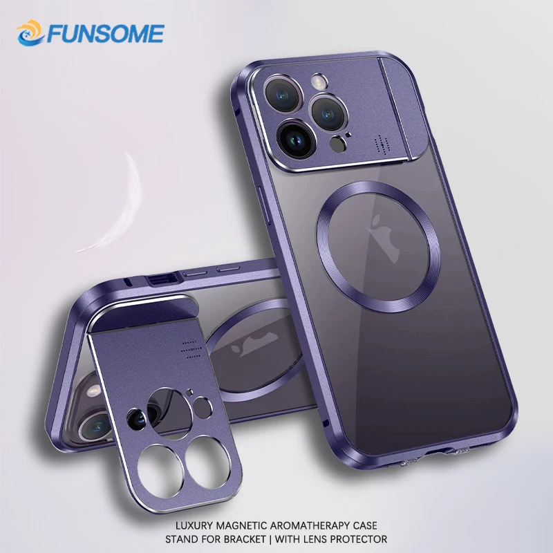 

Магнитный чехол для телефона из алюминиевого сплава с ароматом для Iphone 15 14 13 Pro Max с защитным кронштейном для объектива для подставки для Magsafe