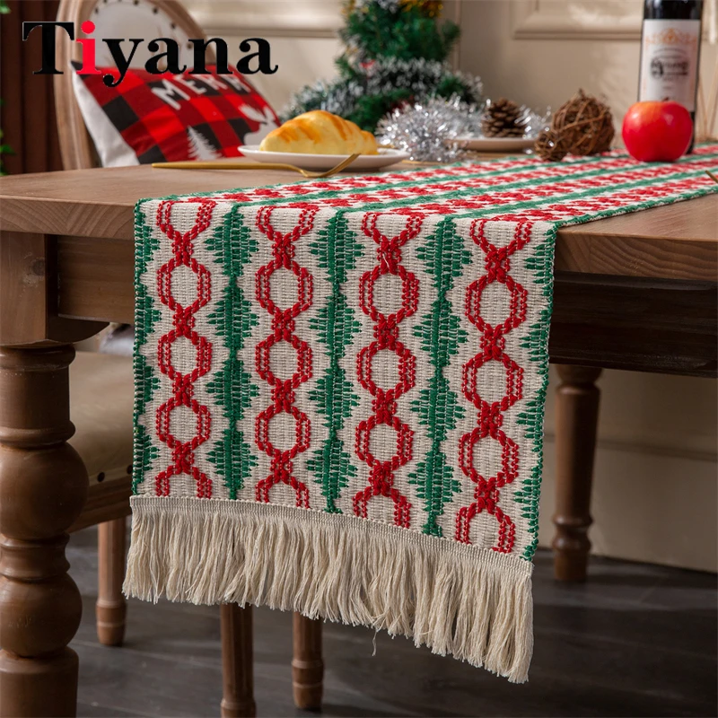 

Christmas Green Table Cover Yarn Dyed Plaid Holiday Wedding Deco Tablecloth American Tassel Table Flag Cloth Cover For Party