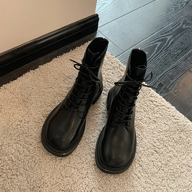 2023 Autumn and Winter New Martin Boots Thick Soles Thick Heels Women's Shoes Fashion Lace Up Short Boots Women