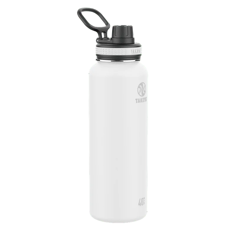 

40 oz White and Black Double Wall Vacuum Insulated Stainless Steel Water Bottle with Wide Mouth and Flip-Top Lid Water bottles f