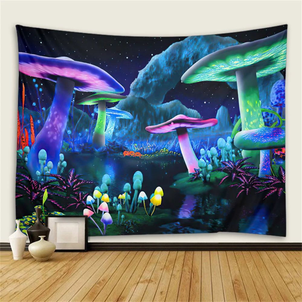 

Colorful Mushroom Psychedelic Tapestry Colorful Cool Galaxy Space Landscape Background Hanging Cloth (Installation Package Free)