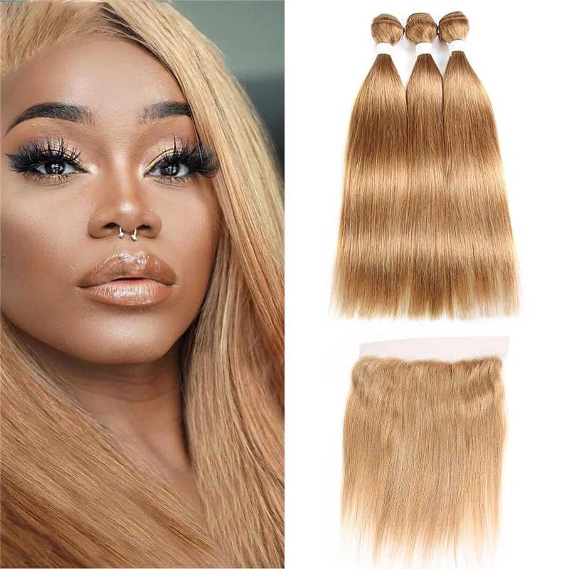 

Бразильские прямые пучки с фронтальной светлой блондинкой, искуспряди чки с застежкой, 100% неповрежденные волосы для наращивания IJOY