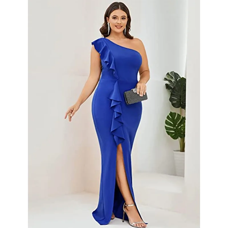 Plus Size Ruffle One Shoulder Evening Dress 4XL5XL MAXI Fishtail Strapless Backless Sex Party Stretch Plus Size Me Evening Dress