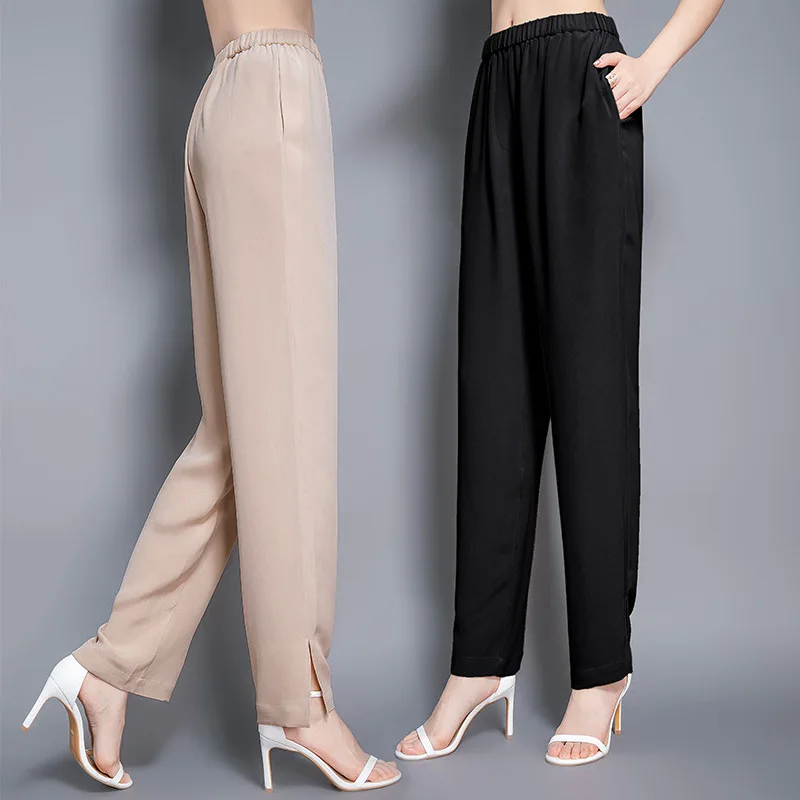 95% Mulberry Silk Harem Pants New Summer Pants Women Clothes High Waist Casual Trousers Elegant Woman Pants Pantalones De Mujer