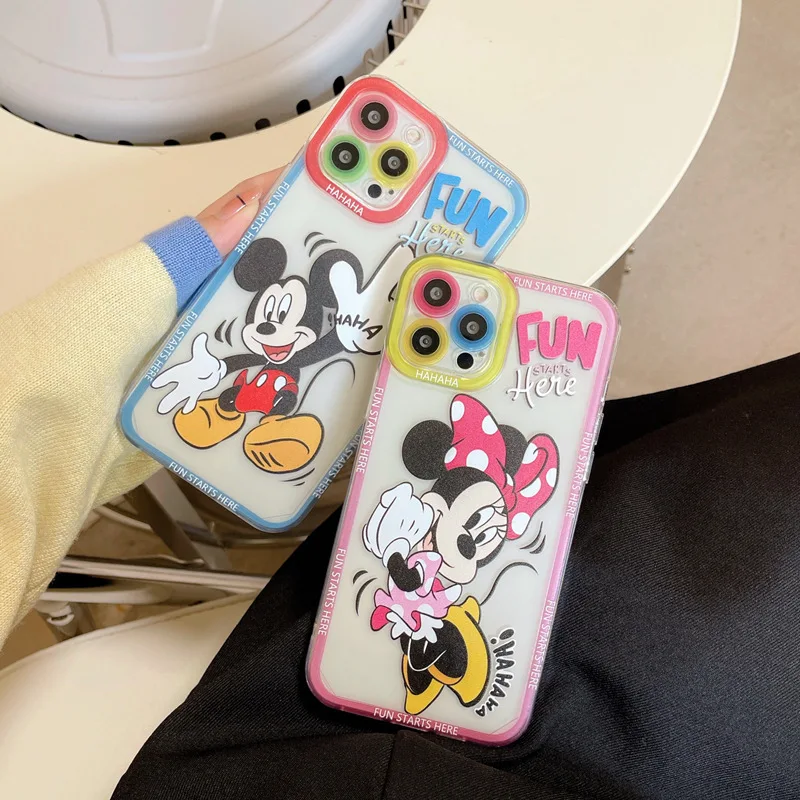 

Disney Dancing Mickey and Minnie Angel Eyes Clear TPU Phone Case For iPhone 7 8 Plus XR Xs Max 11 12 13 Pro Max Case for Couples