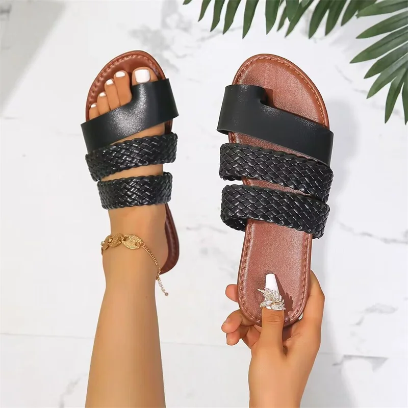 Women's Slippers for 2023 Thin Narrow Band Flat Slides Summer Flip Flop Fashion Outdoor Beach Plus Size Zapatos De Mujer