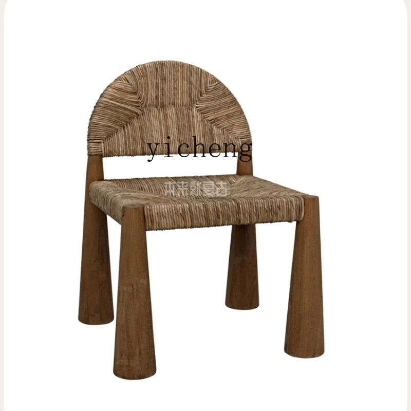 

ZC Solid Wood Water Plant Woven Chair Rattan Chair Vintage B & B Restaurant Rattan Woven Dining Chair Vintage Chair